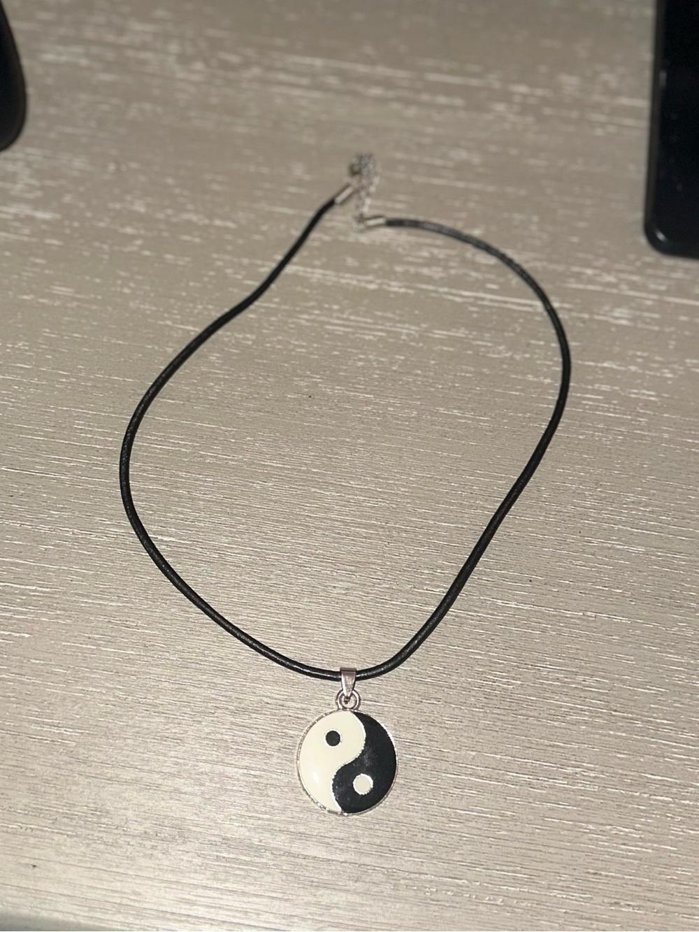 Yin Yang Pendant Necklace - Black and White Cord
